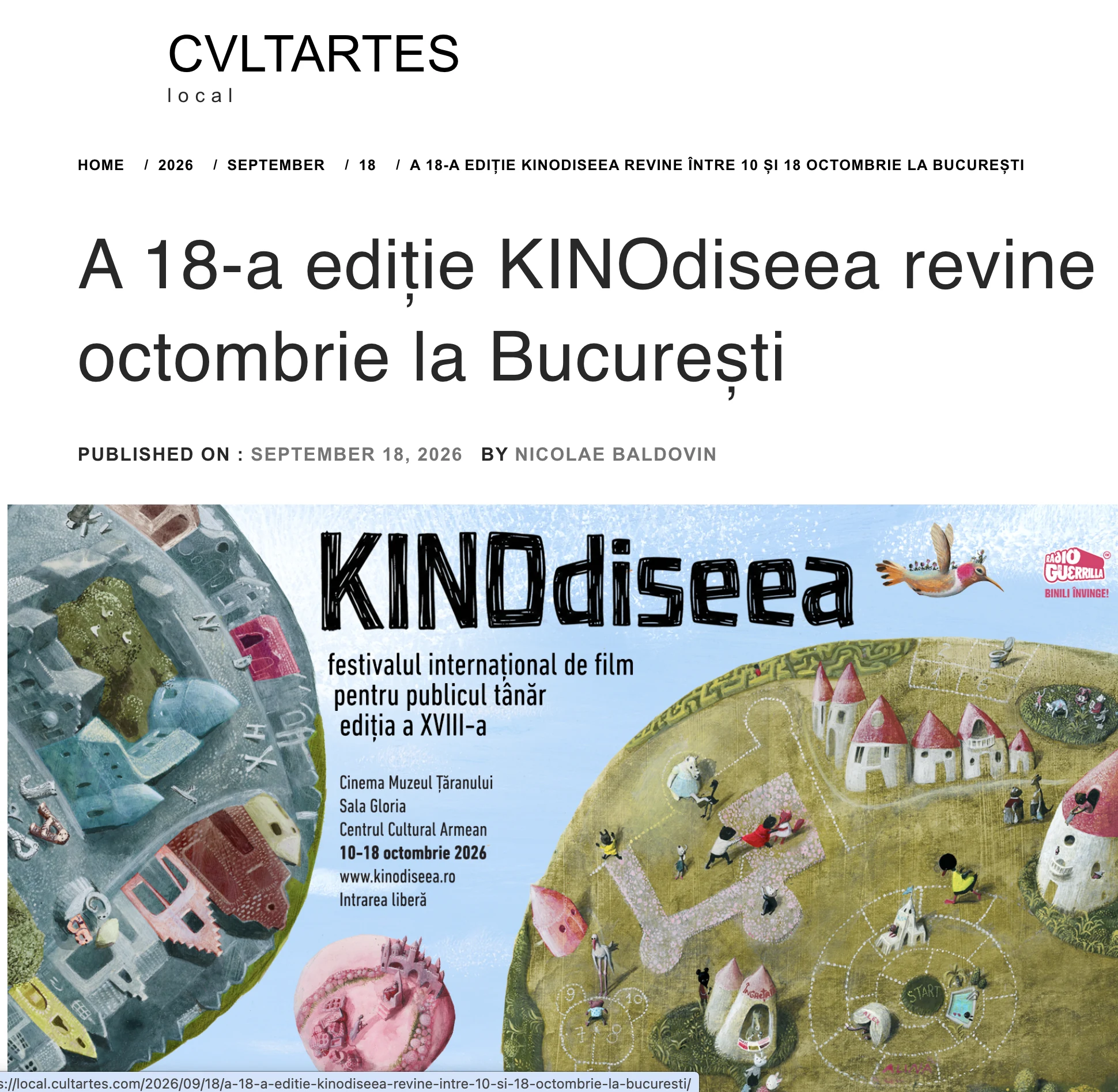 Screenshot articol CVLTARTES