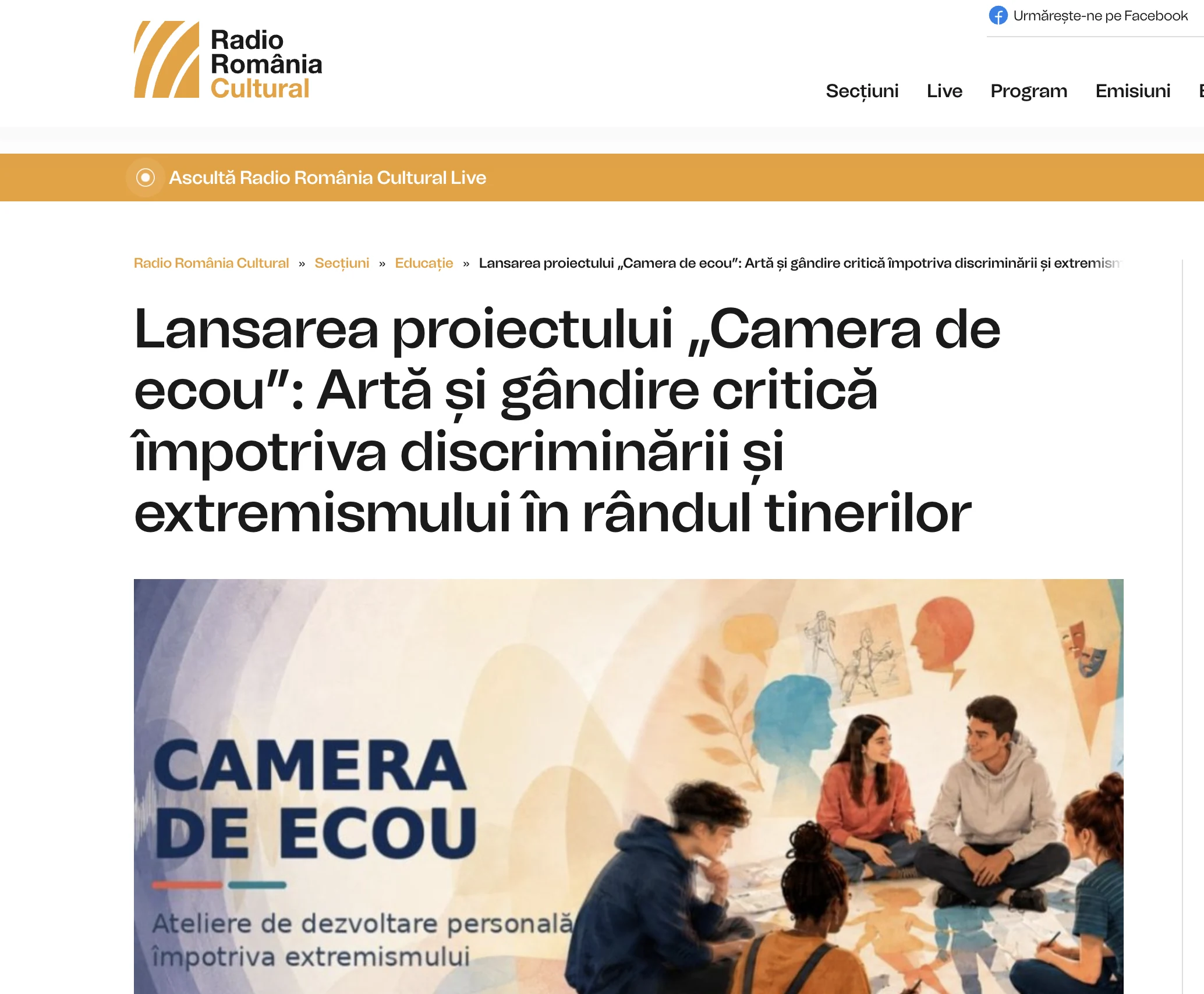 Screenshot articol Radio România Cultural